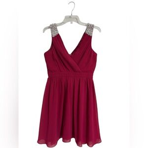 Minuet NEW With Tags Size Medium Red Short Cocktail Dress Rhinestone Shoulders.